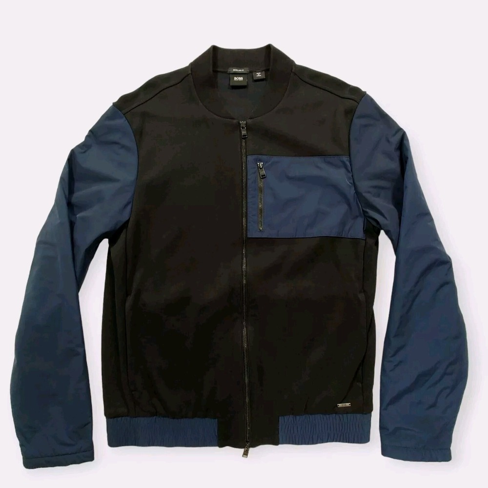Hugo Boss Bomber Jacket Men's M Skiles Regular Fit Full Zip $228 Black Blue